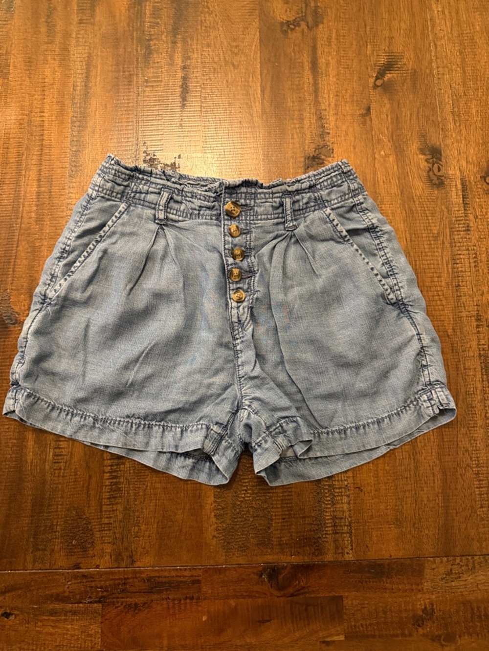 American Eagle Outfitters Light Blue High-Waist Button Shorts